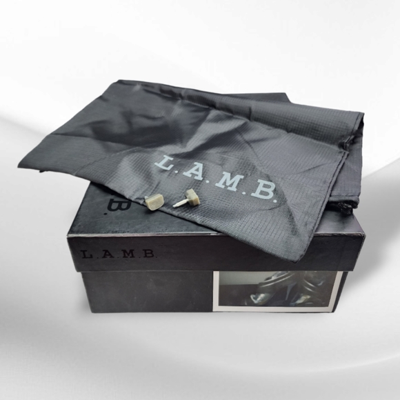 L.A.M.B. Taupe-Gray Suede Palma Lug Sole Open-toe Heels - Picture 7 of 7